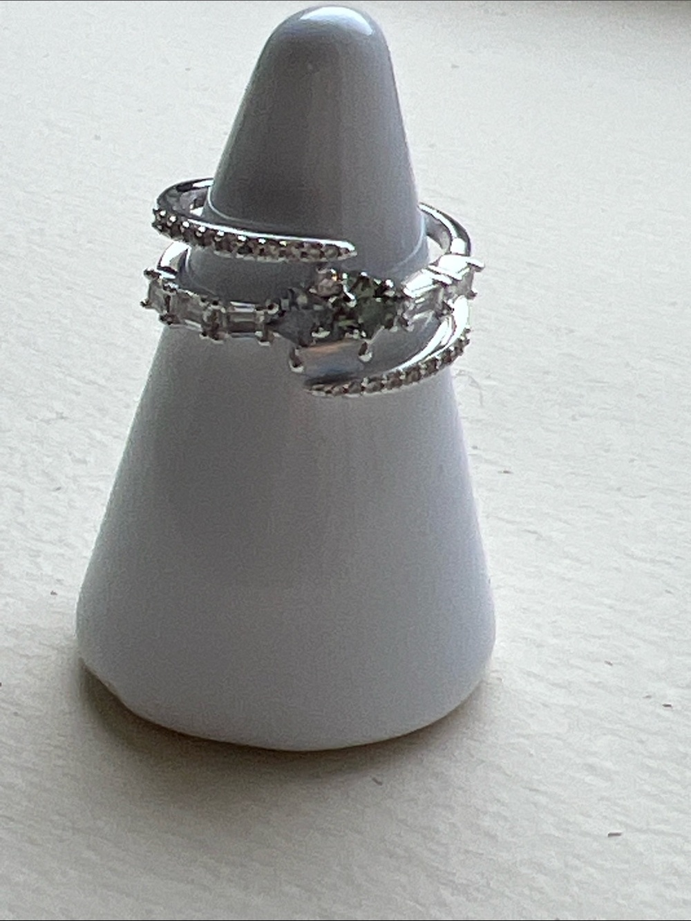 Silver-Tone Multi-Band Ring with Clear Stones
